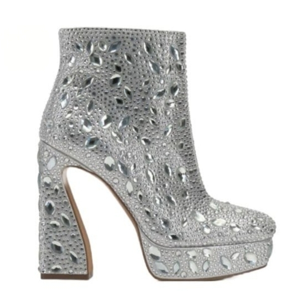 Jessica Simpson Dollyi Silver Blinged Out Rhinestone Platform Ankle Boots - Picture 1 of 12